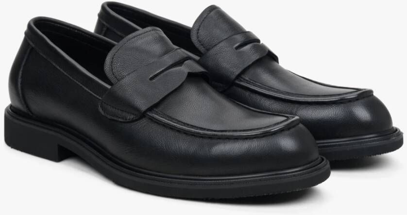Estro Heren Zwarte Penny Loafers gemaakt van Echt Leer Er00113950 Black Heren