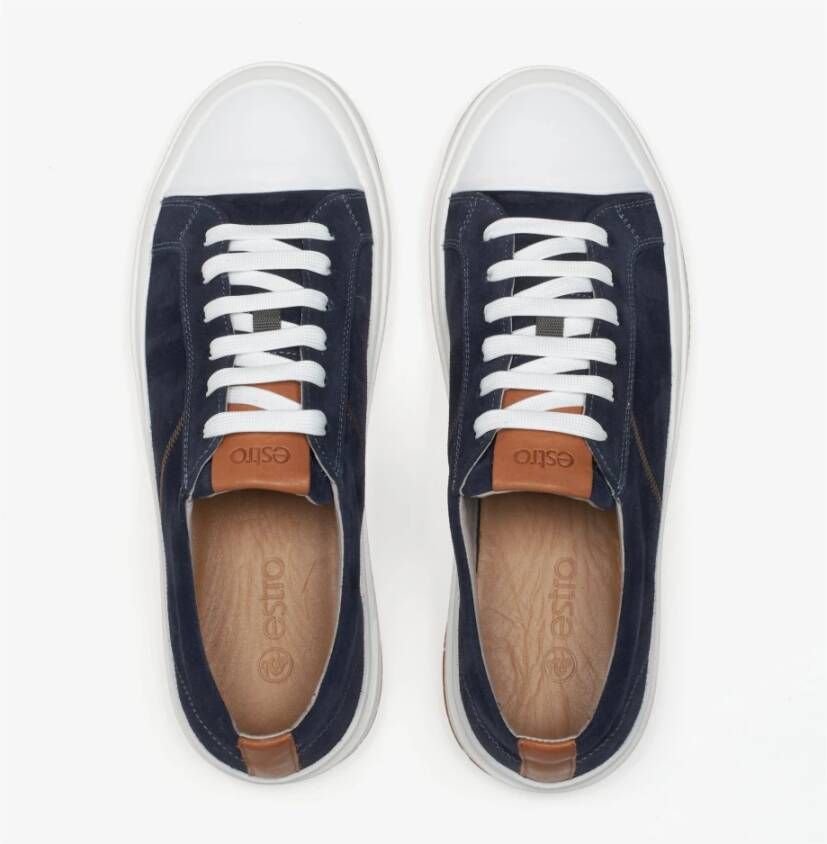 Estro Heren Marineblauwe Lage Sneakers gemaakt van Echt Italiaans Velours Er00114674 Blue Heren