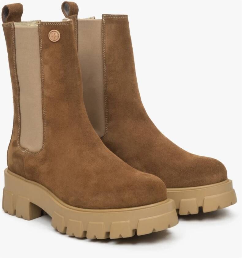 Estro Dames Bruine Chelsea Boots gemaakt van Echt Velours Er00113457 Brown Dames