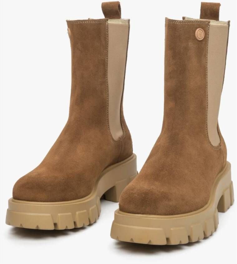 Estro Dames Bruine Chelsea Boots gemaakt van Echt Velours Er00113457 Brown Dames