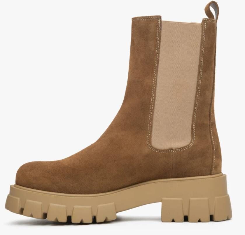 Estro Dames Bruine Chelsea Boots gemaakt van Echt Velours Er00113457 Brown Dames