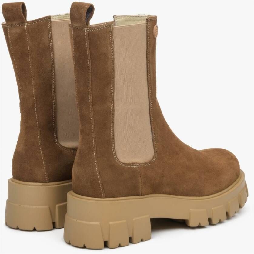 Estro Dames Bruine Chelsea Boots gemaakt van Echt Velours Er00113457 Brown Dames