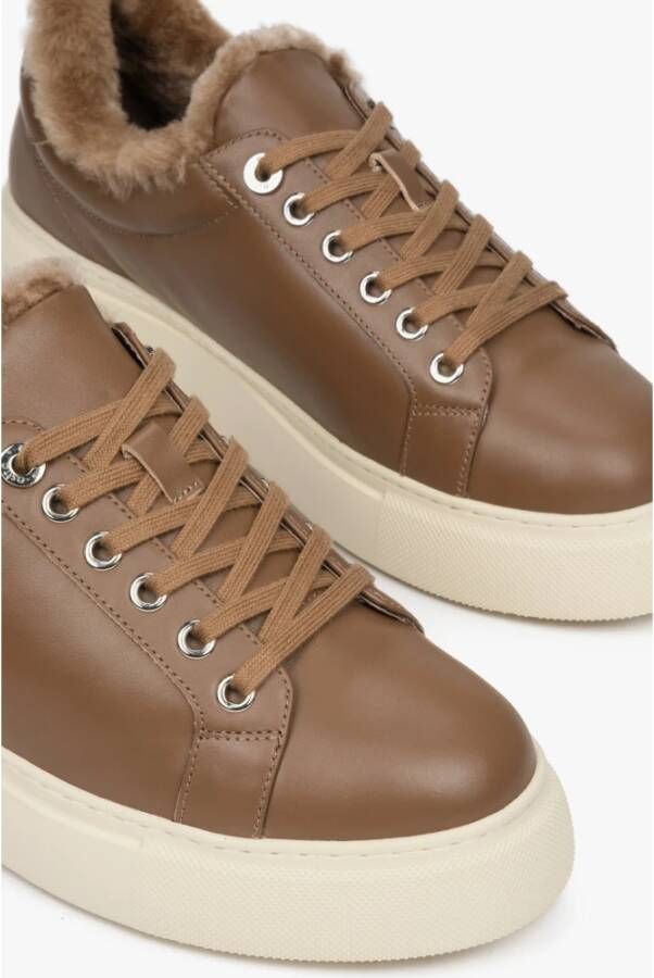 Estro Dames Bruin Leren & Bont Lage Sneakers voor de Winter Er00112116 Brown Dames