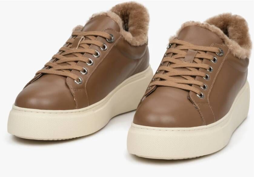 Estro Dames Bruin Leren & Bont Lage Sneakers voor de Winter Er00112116 Brown Dames
