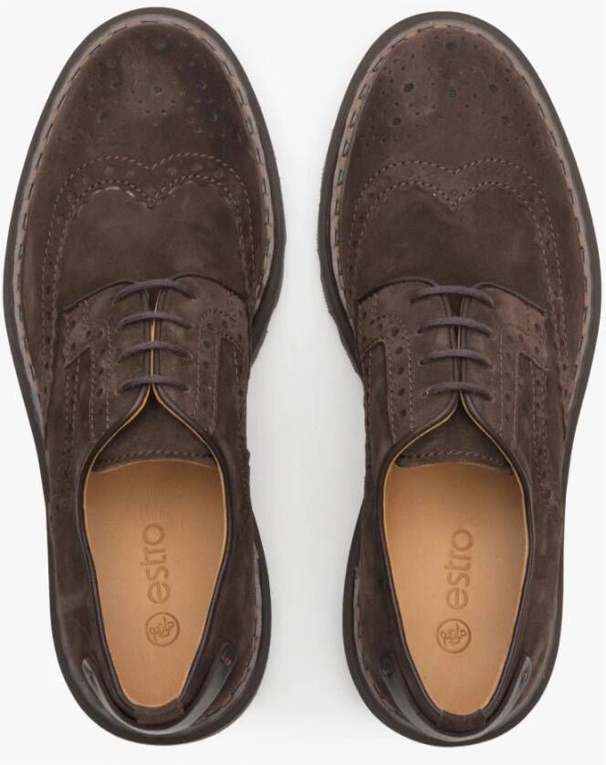 Estro Heren Zadelbruin Suède Veterschoenen Brogues Er00113799 Brown Heren