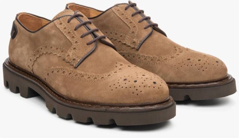 Estro Heren Lichtbruine Suède Veterschoenen Brogues Er00113800 Brown Heren