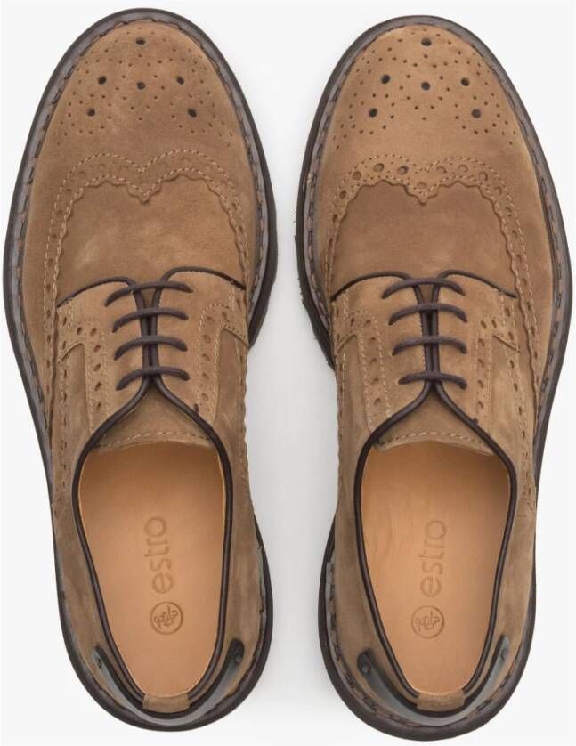 Estro Heren Lichtbruine Suède Veterschoenen Brogues Er00113800 Brown Heren
