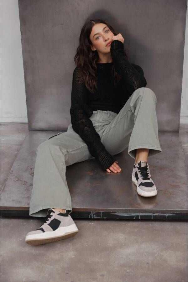 Estro Dames Grijze & Zwarte High-Top Sneakers gemaakt van Leer en Suède Er00114288 Gray Dames