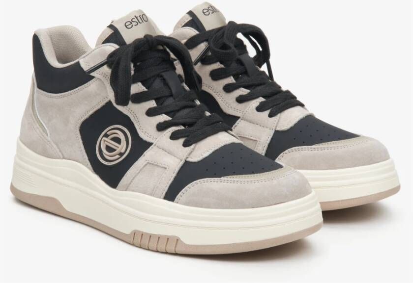 Estro Dames Grijze & Zwarte High-Top Sneakers gemaakt van Leer en Suède Er00114288 Gray Dames