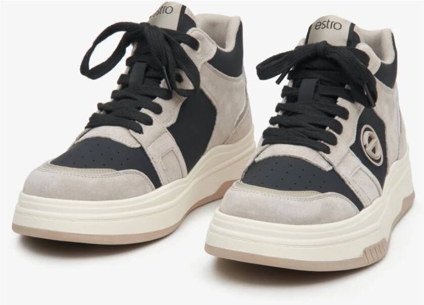 Estro Dames Grijze & Zwarte High-Top Sneakers gemaakt van Leer en Suède Er00114288 Gray Dames