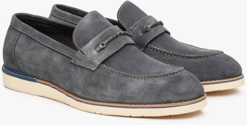 Estro Heren Grijs Velours Slip-On Loafers Er00112589 Gray Heren