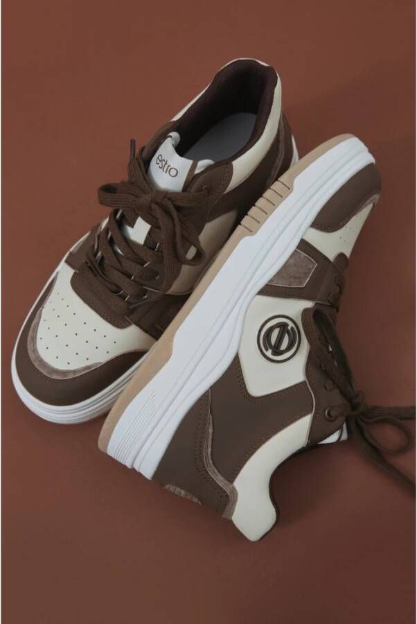 Estro Dames Bruin & Beige High-Top Sneakers gemaakt van Leer Er00114289 Multicolor Dames