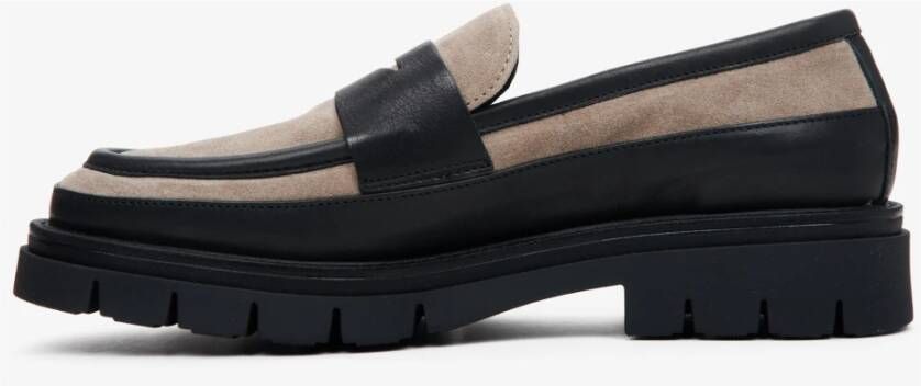 Estro Dames Zwarte & Beige Penny Loafers gemaakt van Italiaans Leer & Velours Er00113606 Multicolor Dames