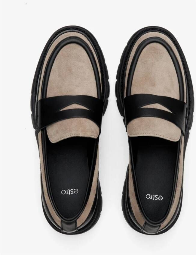 Estro Dames Zwarte & Beige Penny Loafers gemaakt van Italiaans Leer & Velours Er00113606 Multicolor Dames