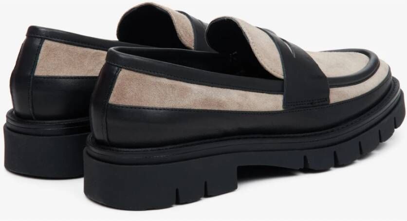 Estro Dames Zwarte & Beige Penny Loafers gemaakt van Italiaans Leer & Velours Er00113606 Multicolor Dames