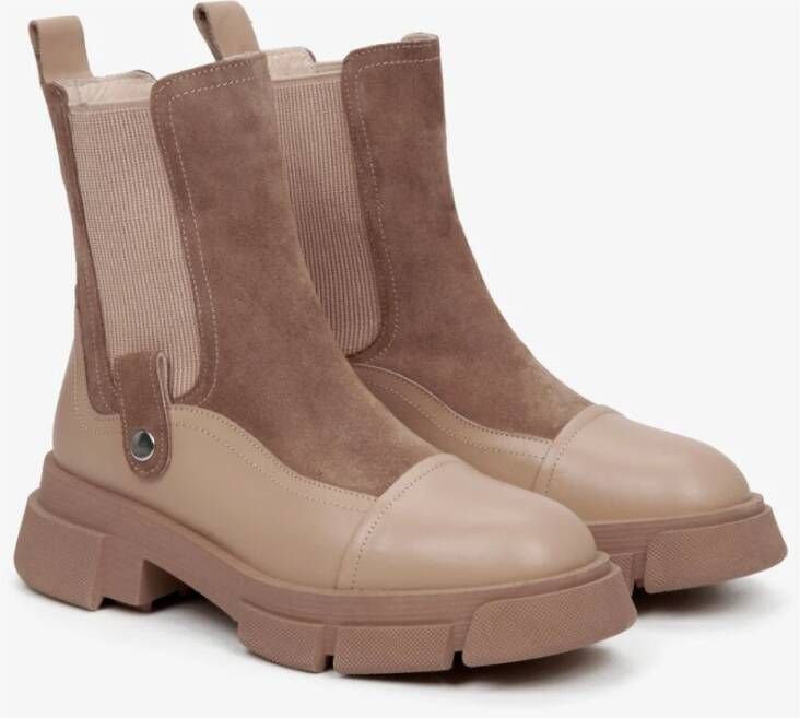 Estro Dames Beige Suède & Leren Enkellaarzen Er00111966 Multicolor Dames