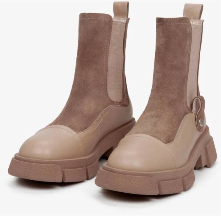 Estro Dames Beige Suède & Leren Enkellaarzen Er00111966 Multicolor Dames