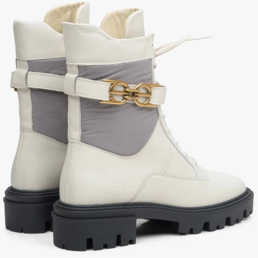 Estro Dames Beige & Grijs Echt Leren Enkellaarzen met Gouden Ornament Er00113502 Multicolor Dames