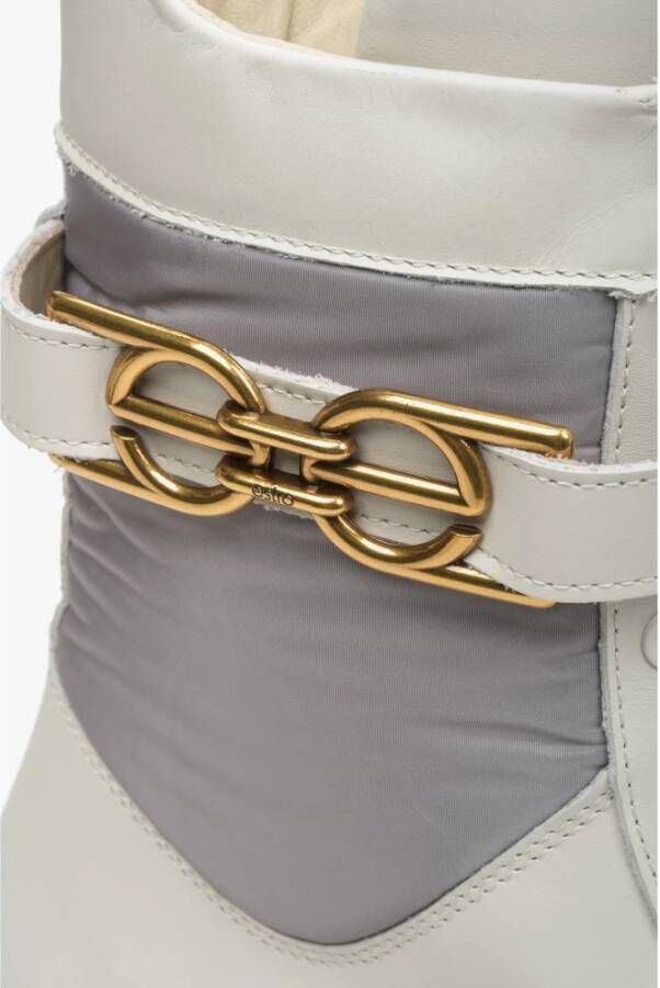 Estro Dames Beige & Grijs Echt Leren Enkellaarzen met Gouden Ornament Er00113502 Multicolor Dames