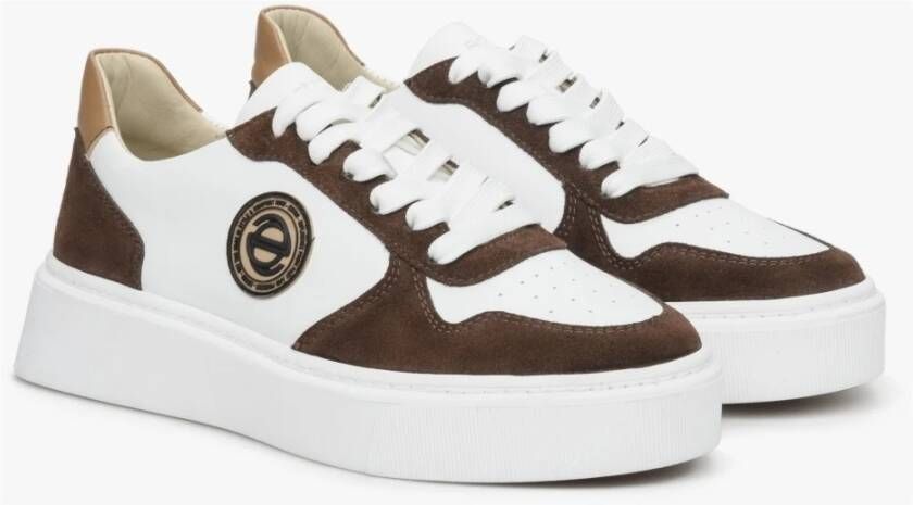 Estro Dames Roze & Wit Leren & Velours Sneakers Er00113063 White Dames