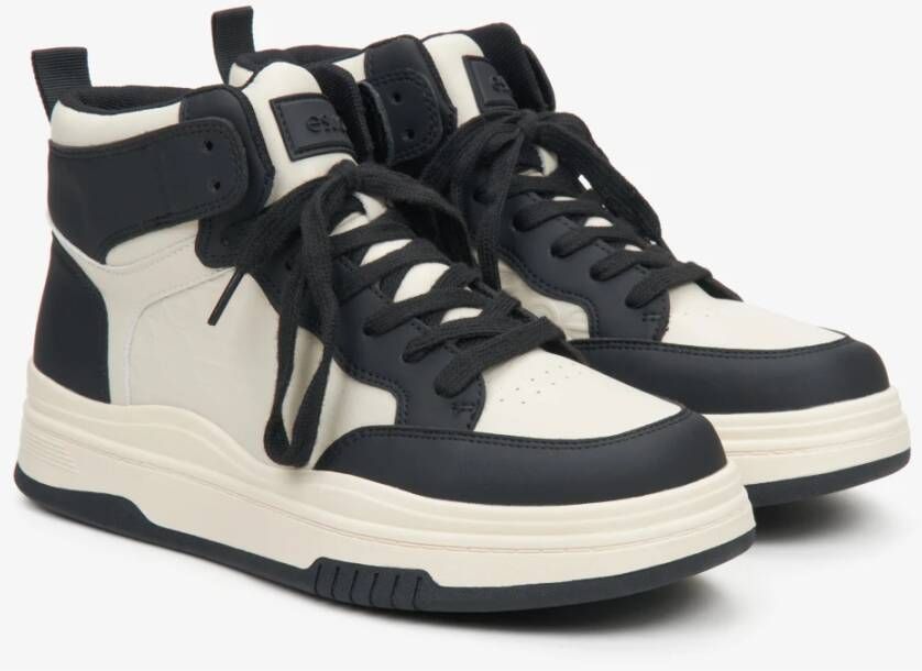 Estro Dames Beige & Zwart Leren High-Top Sneakers Er00114291 Multicolor Dames