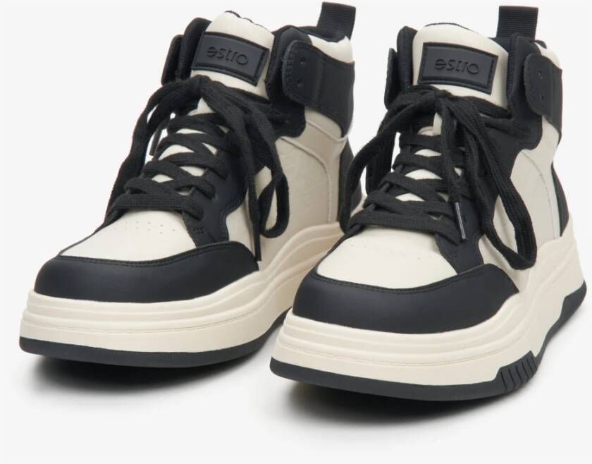 Estro Dames Beige & Zwart Leren High-Top Sneakers Er00114291 Multicolor Dames