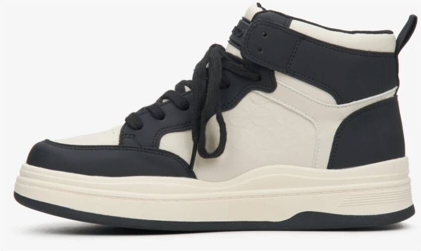 Estro Dames Beige & Zwart Leren High-Top Sneakers Er00114291 Multicolor Dames