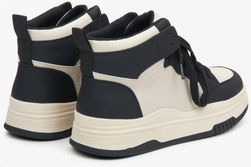 Estro Dames Beige & Zwart Leren High-Top Sneakers Er00114291 Multicolor Dames