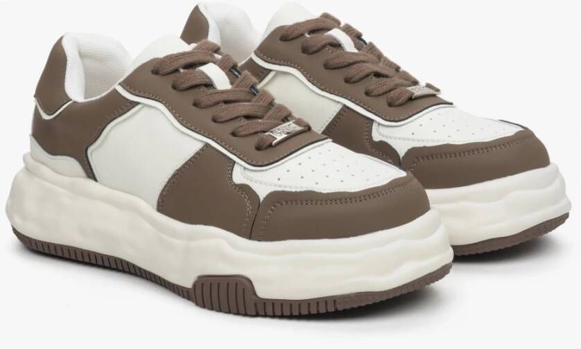 Estro Dames Bruin & Wit Laag-Top Sneakers gemaakt van Echt Leer Er00113591 Multicolor Dames
