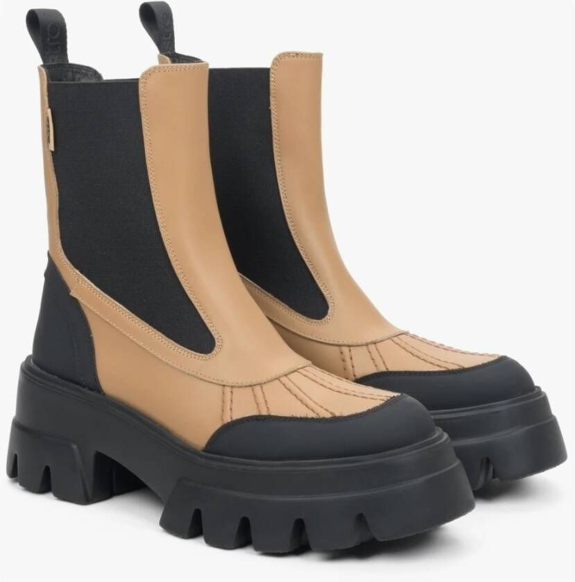 Estro Dames Bruin Leren Enkellaarzen voor de Herfst Er00111940 Multicolor Dames