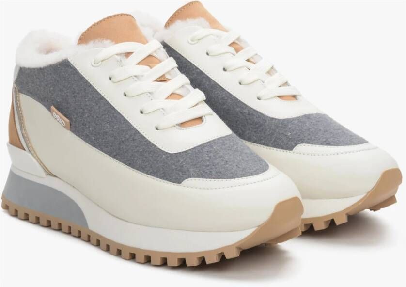 Estro Dames Beige & Grijs Leren Lage Sneakers met Bont voor de Winter Er00114142 Multicolor Dames