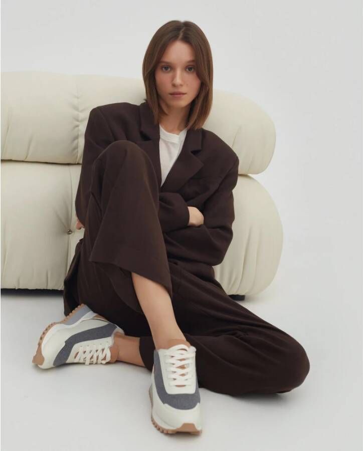 Estro Dames Beige & Grijs Leren Lage Sneakers met Bont voor de Winter Er00114142 Multicolor Dames