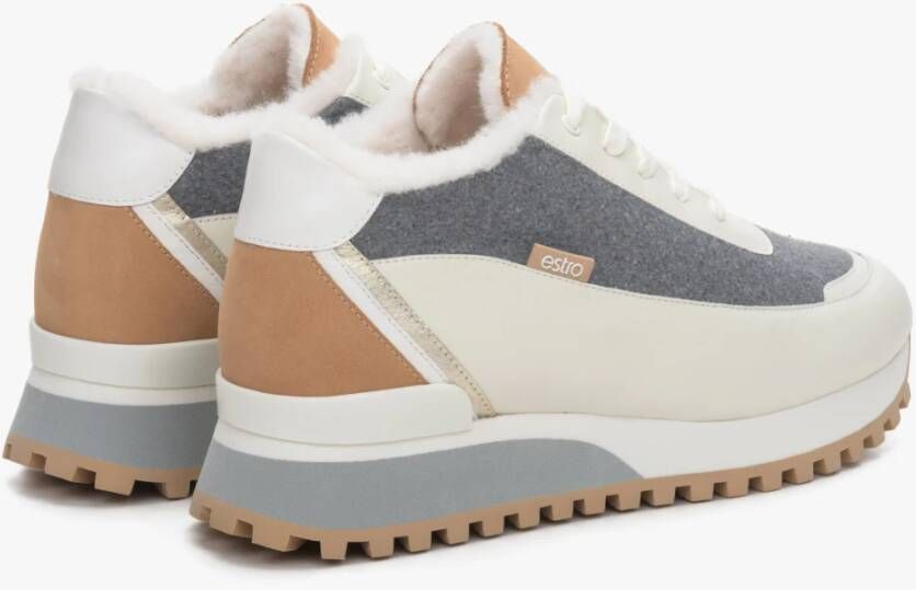 Estro Dames Beige & Grijs Leren Lage Sneakers met Bont voor de Winter Er00114142 Multicolor Dames