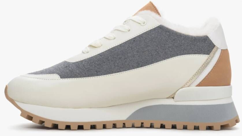 Estro Dames Beige & Grijs Leren Lage Sneakers met Bont voor de Winter Er00114142 Multicolor Dames