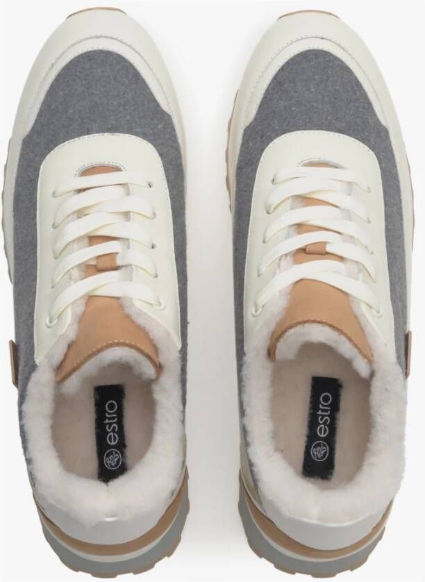 Estro Dames Beige & Grijs Leren Lage Sneakers met Bont voor de Winter Er00114142 Multicolor Dames