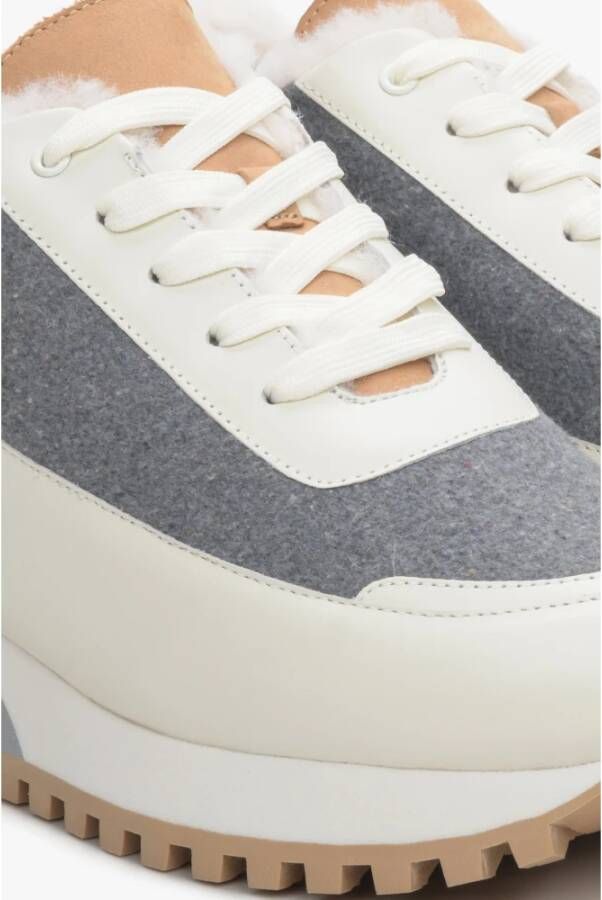 Estro Dames Beige & Grijs Leren Lage Sneakers met Bont voor de Winter Er00114142 Multicolor Dames