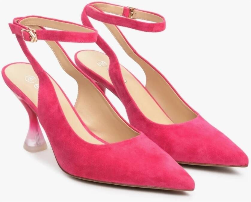 Estro Roze Velours Slingback Pumps met Trechterhak Er00113218 Pink Dames