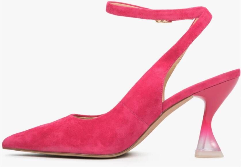 Estro Roze Velours Slingback Pumps met Trechterhak Er00113218 Pink Dames