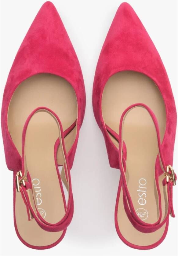 Estro Roze Velours Slingback Pumps met Trechterhak Er00113218 Pink Dames