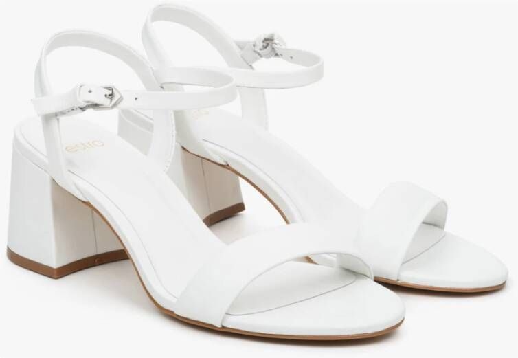 Estro Dames Blokhak Witte Sandalen gemaakt van Echt Leer Er00112424 White Dames