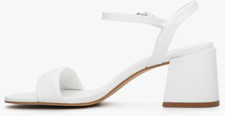 Estro Dames Blokhak Witte Sandalen gemaakt van Echt Leer Er00112424 White Dames