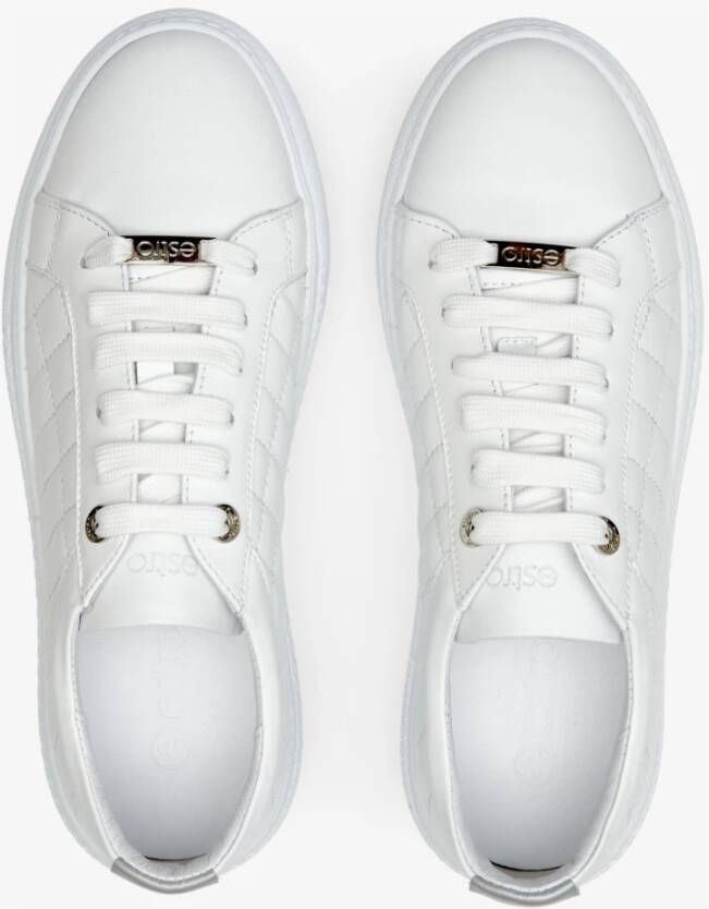Estro Dames Witte Leren Lage Sneakers met Quilten Er00111174 White Dames
