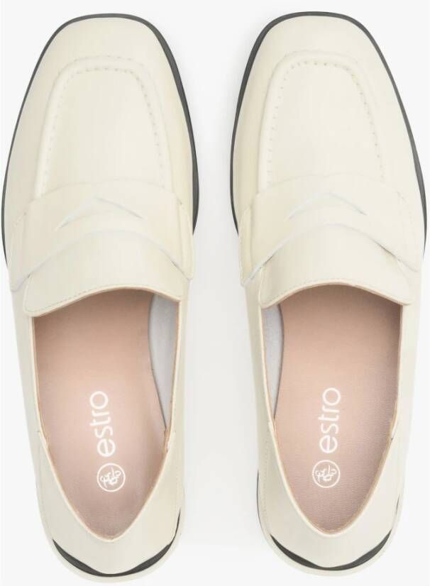 Estro Dames Off-White Leren Loafers met een Lage Hak White Dames