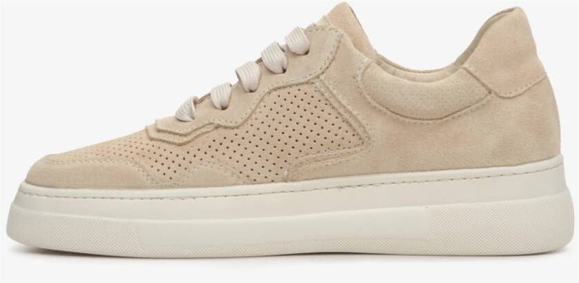 Estro Dames Licht Beige Suède Lage Sneakers Er00112943 Beige Dames