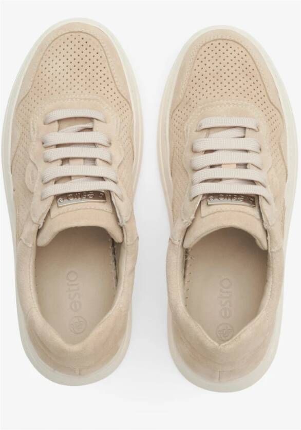 Estro Dames Licht Beige Suède Lage Sneakers Er00112943 Beige Dames