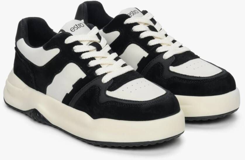 Estro Dames Zwart & Wit Velours & Leren Lage Sneakers Er00112594 Black Dames