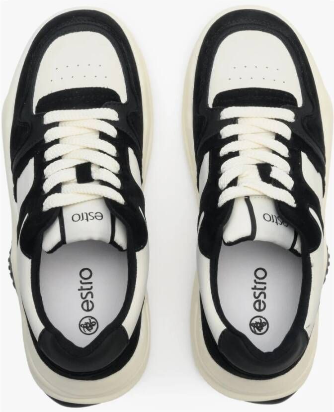 Estro Dames Zwart & Wit Velours & Leren Lage Sneakers Er00112594 Black Dames