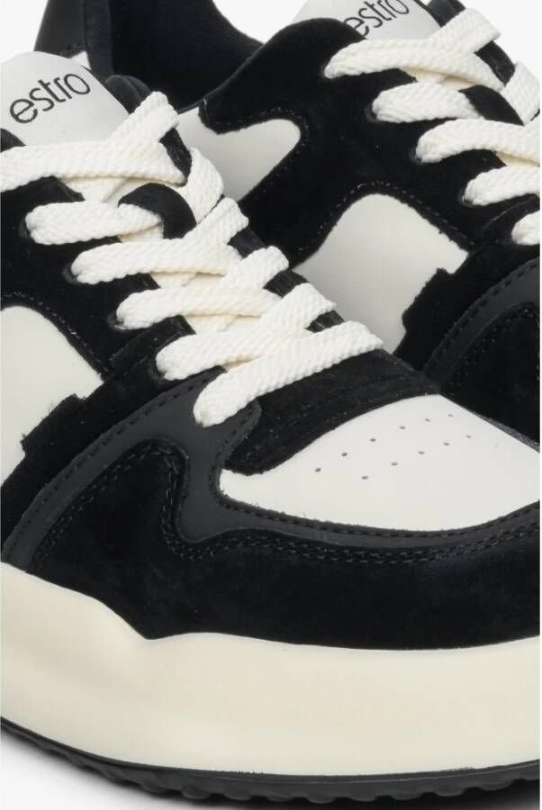 Estro Dames Zwart & Wit Velours & Leren Lage Sneakers Er00112594 Black Dames