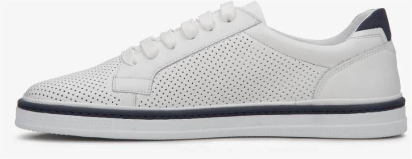 Estro Witte Geperforeerde Heren Leren Sneakers voor de Zomer Er00111305 White Heren