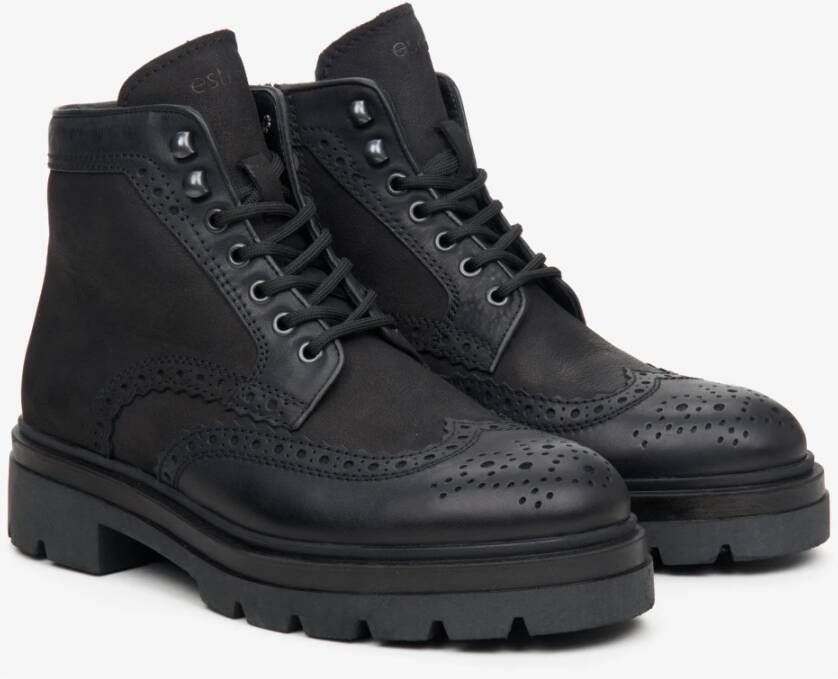 Estro Heren hoge enkellaarsjes voor de winter gemaakt van zwart nubuck Er00114065 Black Heren